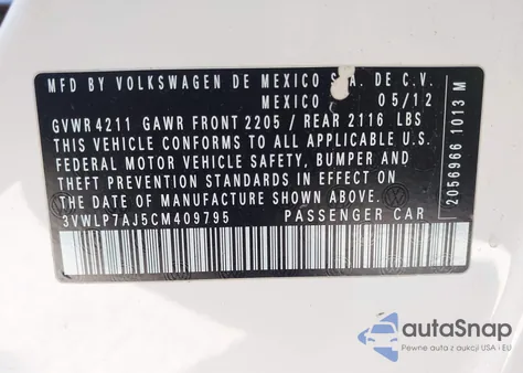 2012 Volkswagen Jetta 2.5L Sel from USA, damaged, VIN 3VWLP7AJ5CM409795